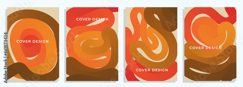 orange abstract background worm flow theme cover, poster design set