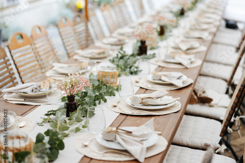 Beautiful table decoration at barn wedding photo