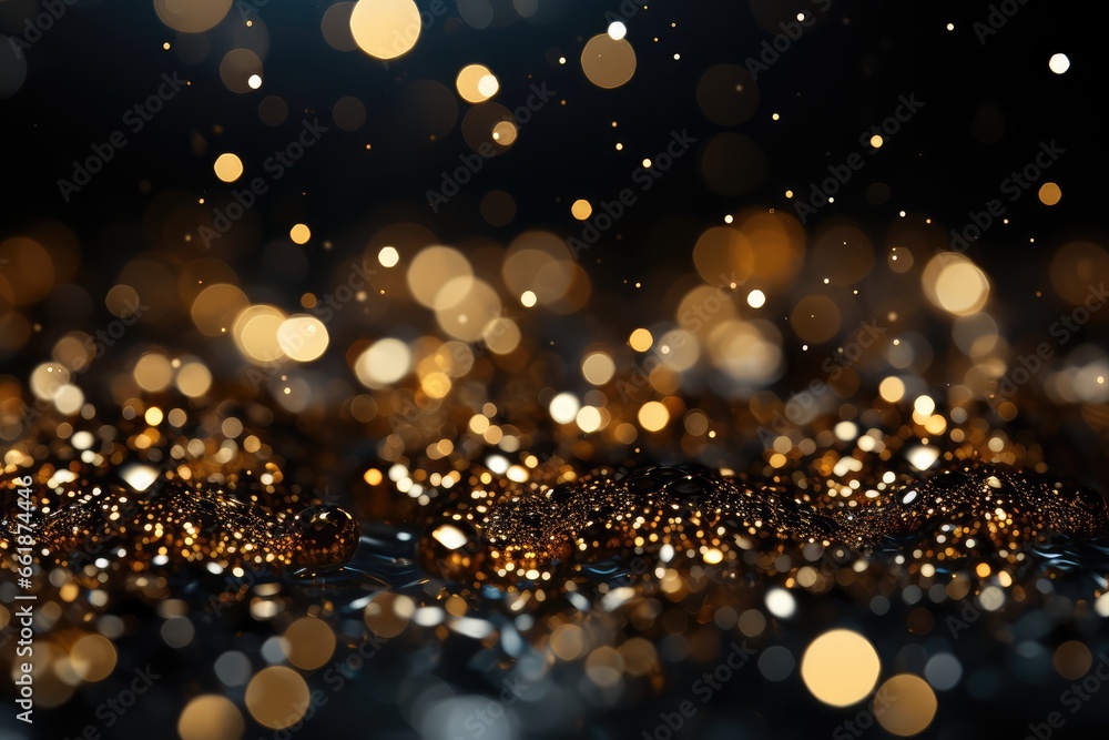 Abstract gold bokeh on black background. Christmas and New Year concept.Golden Glitter Background for Christmas or Special Occasion.