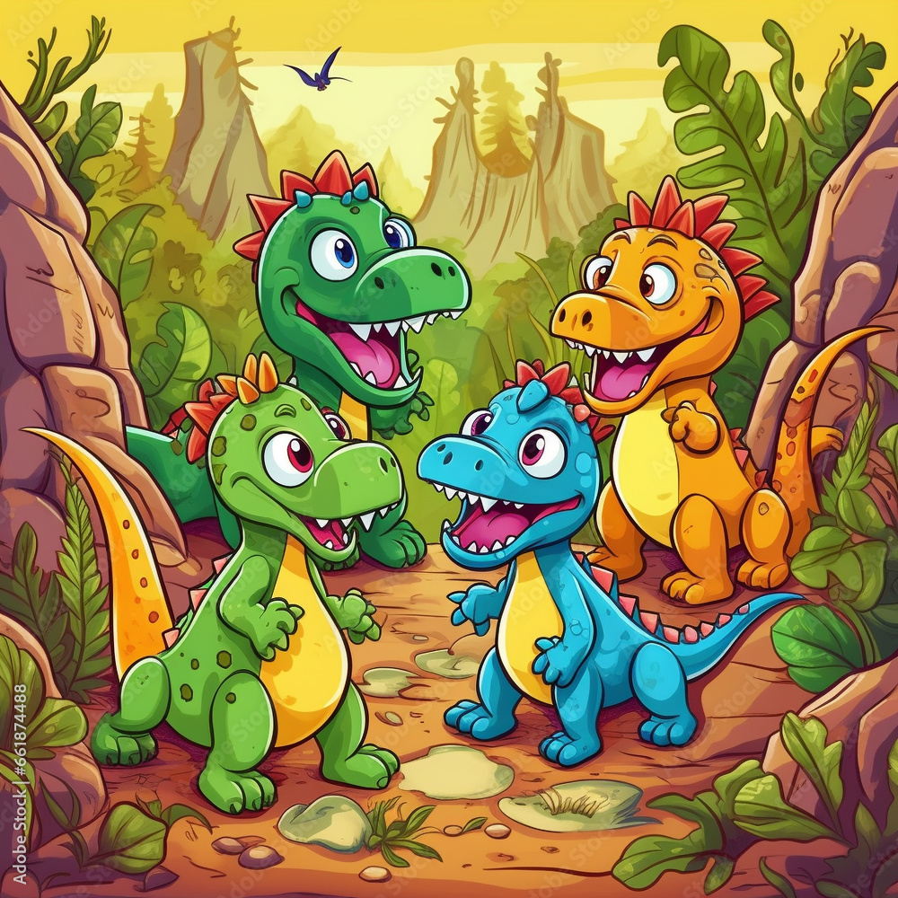 Naklejka premium Cartoon dinosaurs