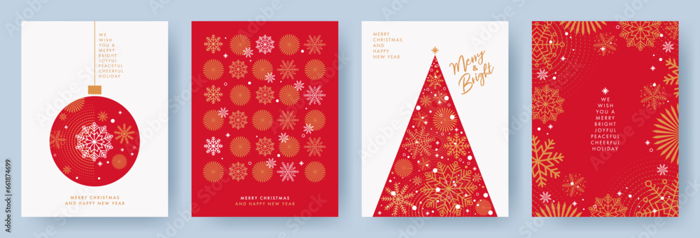 Merry Christmas and Happy New Year Set of greeting cards, posters ...