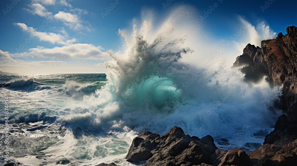 Ocean Spray: Crashing waves create a dramatic spray as they meet the shore, an awe-inspiring display of nature's power.