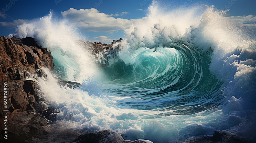 Ocean Spray: Crashing waves create a dramatic spray as they meet the shore, an awe-inspiring display of nature's power.