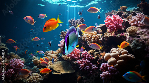 Tropical Fish: A colorful underwater display of tropical fish darting among coral reefs in the ocean's depths. © Наталья Евтехова