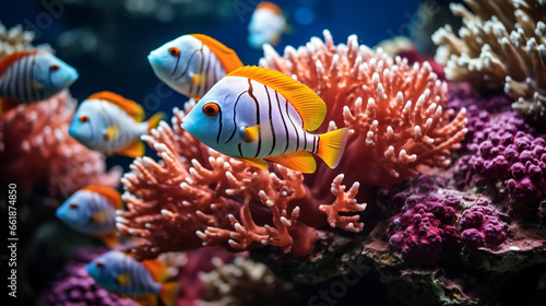 Tropical Fish  A colorful underwater display of tropical fish darting among coral reefs in the ocean s depths.