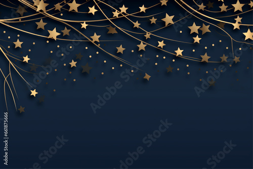 merry christmas background with pine branches and gold stars illustrations