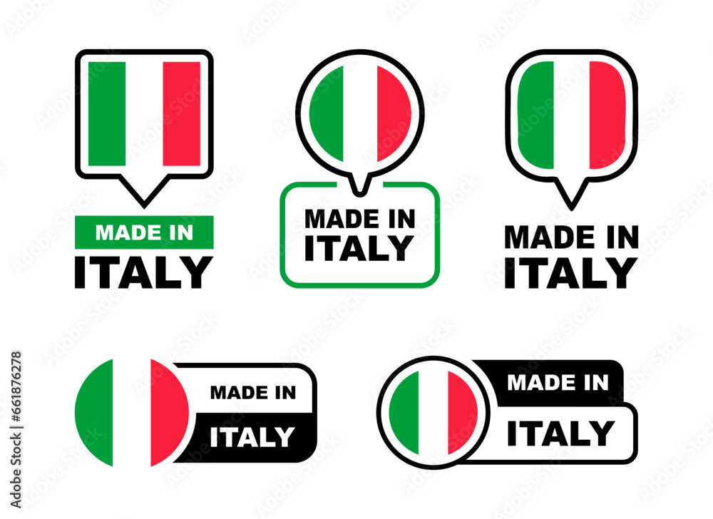 Made in Italy labeling set. Collection of label made in Italy. Italy product emblem. Italy quality badge. Vector illustration. Made in Italy labeling set. Collection of label made in Italy. Italy product emblem. Italy quality badge. Vector illustration.
