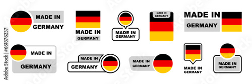 Made in Germany labeling set. Collection of label made in Germany. Germany quality emblem. Vector illustration.