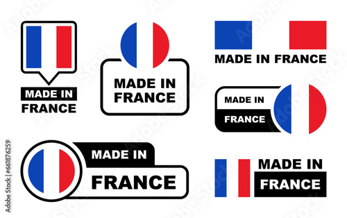Made in France labeling set. Collection of label made in France. France quality emblem. Vector illustration.