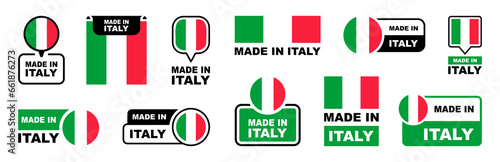 Made in Italy labeling set. Collection of label made in Italy. Italy product emblem. Italy quality badge. Vector illustration.