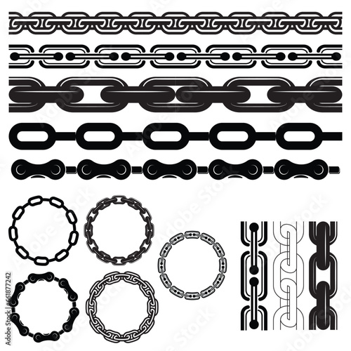 Vector illustration of chain pattern set of braided ropes in black and white color
