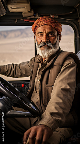 Behind the Wheel, Joy in Motion Happy Professional Truck Driver Navigating Roads with a Smile