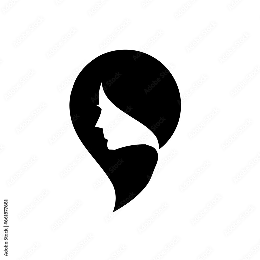 female's head illustration portrait. woman's face lineart sketch. logo for salon or hair treatment-related product
