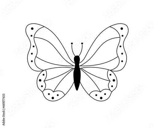 Vector isolated one single simple symmetrical butterfly front view wings colorless black and white contour line easy drawing