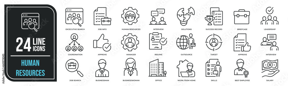 Human resources thin line icons. Editable stroke. For website marketing design, logo, app, template, ui, etc. Vector illustration. Human resources thin line icons. Editable stroke. For website marketing design, logo, app, template, ui, etc. Vector illustration.