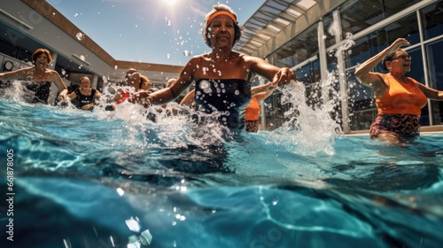 Senior women enjoying aqua fit class in a pool