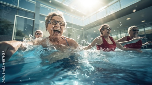 Senior women enjoying in a pool