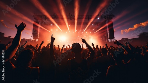 Silhouette of crowd of people dancing at a music show