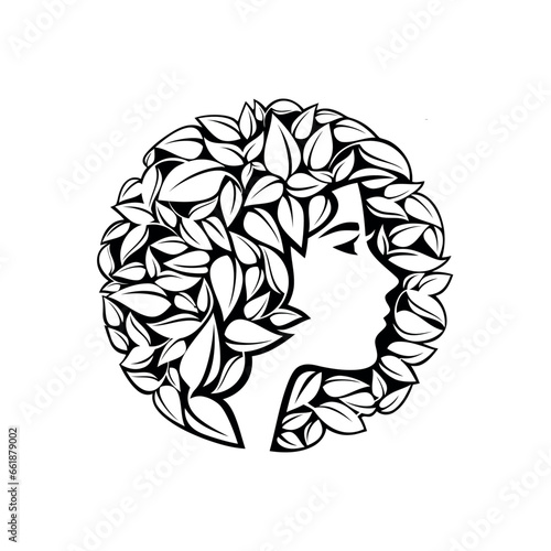Fototapeta Naklejka Na Ścianę i Meble -  female's head illustration portrait. woman's face lineart sketch. logo for salon or hair treatment-related product