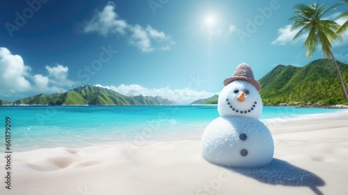 Snowman on tropical beach