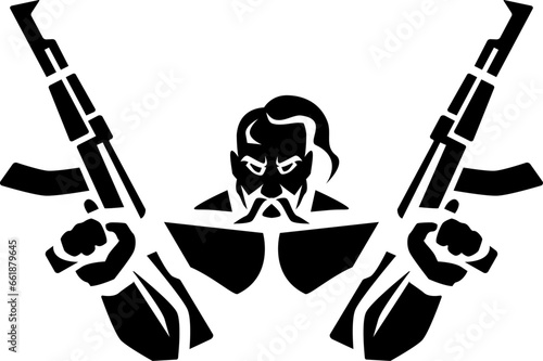 Ukrainian Cossack with submachine guns. Stylized character image. Transparent background.  Vector illustration