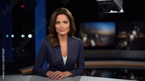 Television anchorwoman at TV studio