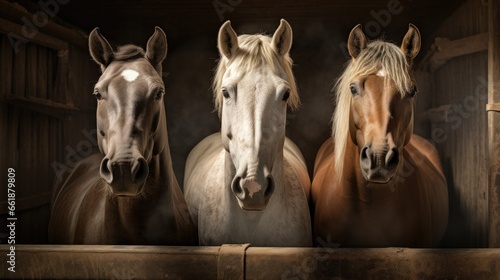 Three horses in the stable box