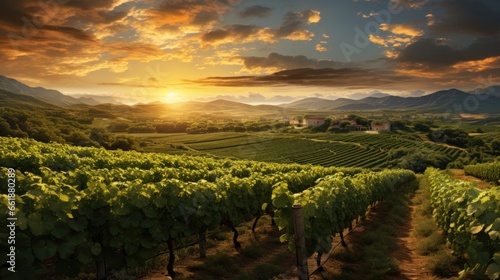 Vineyard landscape at sunset