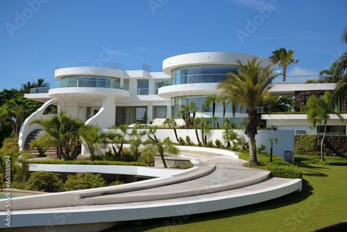 Contemporary mansion available for sale or rent. Generative AI
