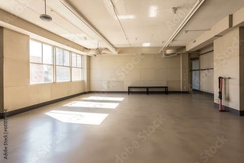 Unoccupied exercise space with pale walls ideal for fitness. Generative AI