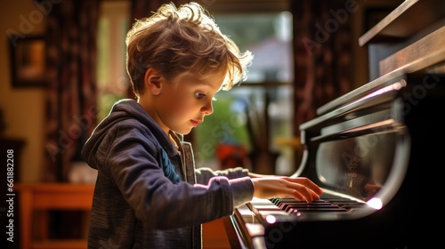 Young boy playing piano