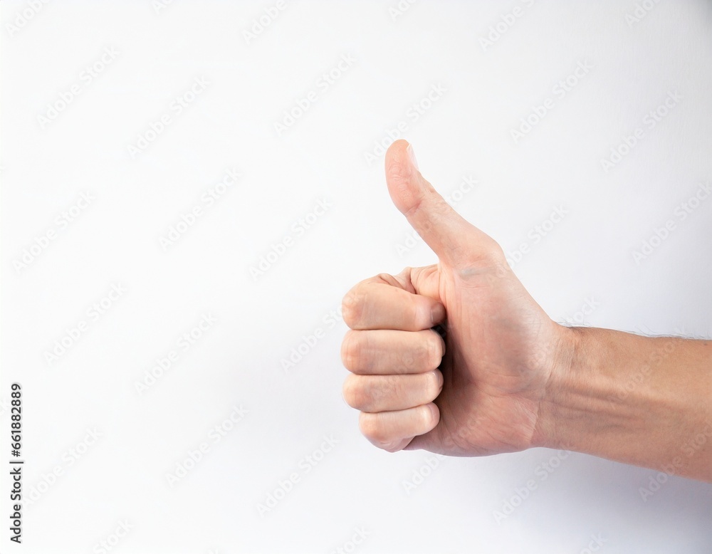 Isolated images of one hand thumbs up and close finger symbol of best, good job, like, agree in white background and copy space area