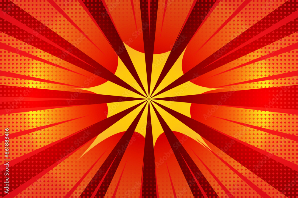 pop art comic book retro red and yellow background. dot pattern and gradient vintage effects. 