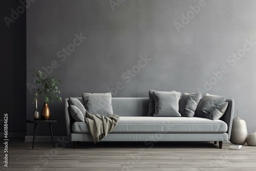 gray wall with a couch. Generative AI