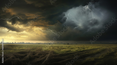 storm over the field and sky, movie style, background, wallpaper, 