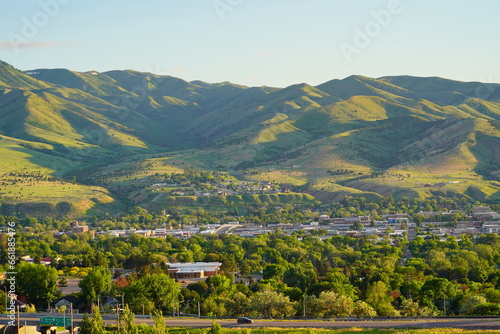Landscape of house and mountain in city Pocatello in the state of Idaho photo