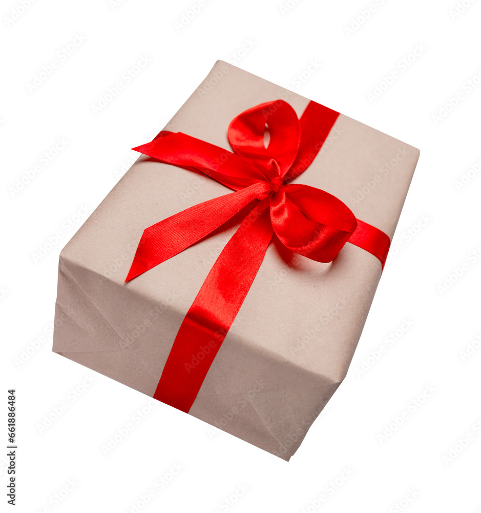 Gift box with red ribbon isolated on white background Gift box with red ribbon isolated on white background