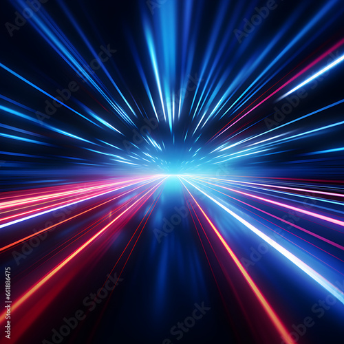 Colorful, playful neon light streams in blue, pink, red and orange on black background