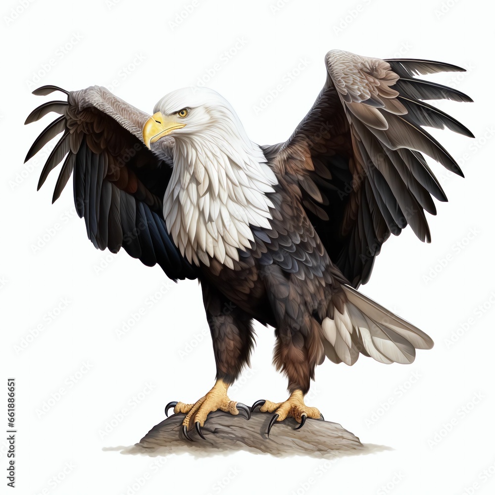 Obraz premium a bald eagle flying in the sky American Eagle is flying gracefully on a White background. Study Learning Education Children School Books Homework Classroom Reading Writing