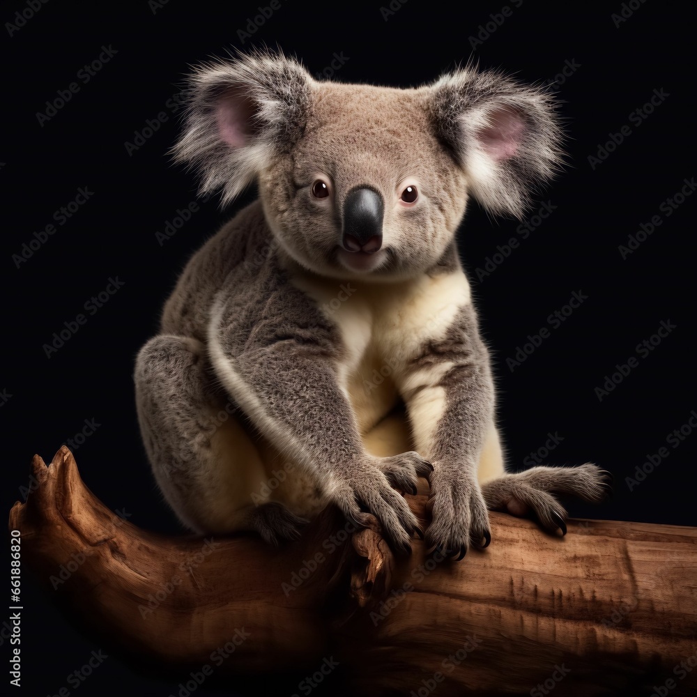 Fototapeta premium A koala bear standing on its hind legs. Funny koala isolated on a white background Study Learning Education Children School Books Homework Classroom Reading Writing