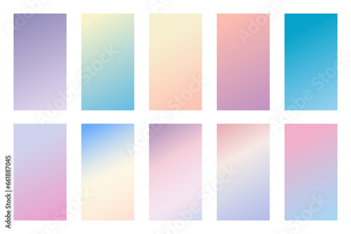 Pastel gradient backgrounds. Winter light blue and purple sky. Abstract soft vector designs.