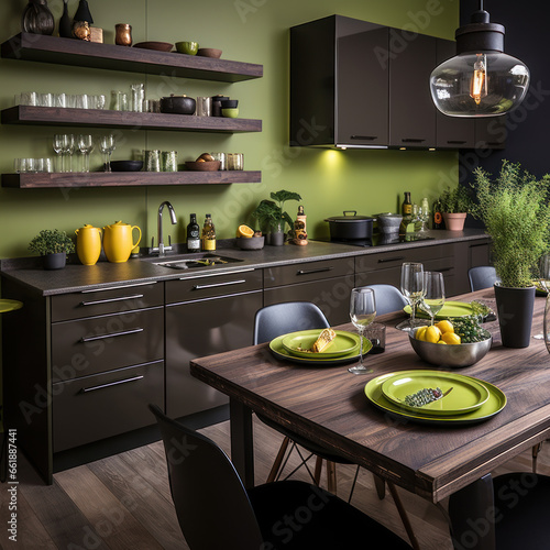 Interior of modern minimalist Scandavian kitchen 
 photo