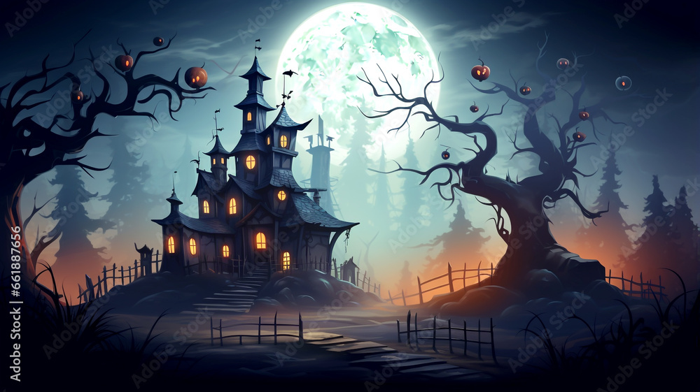 Step into an eerie haunted manor with a spooky old house that sets a mysterious and haunting Halloween atmosphere.
