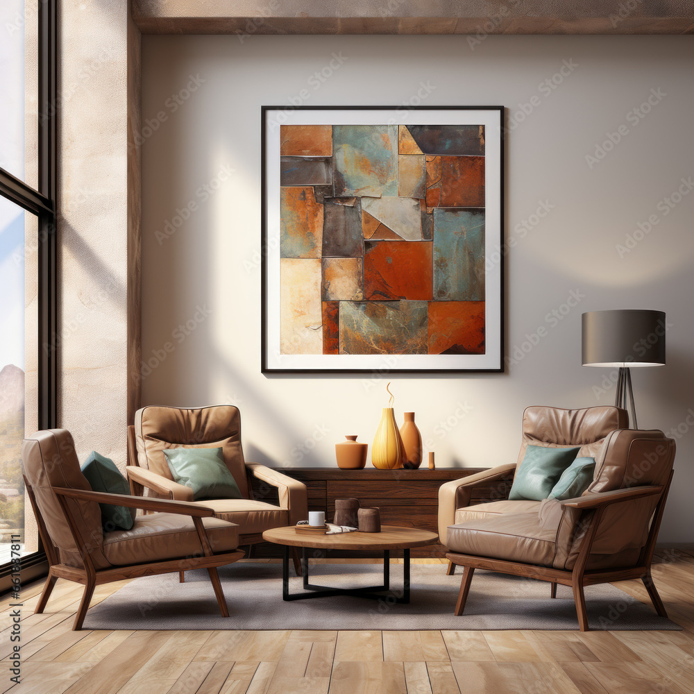 a basement with brown furniture
a basement with brown furniture