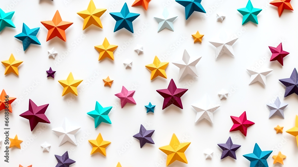 Elevate your marketing materials with this close-up image of festive, colorful stars, ideal for promoting decorations and celebration products. Elevate your marketing materials with this close-up image of festive, colorful stars, ideal for promoting decorations and celebration products.