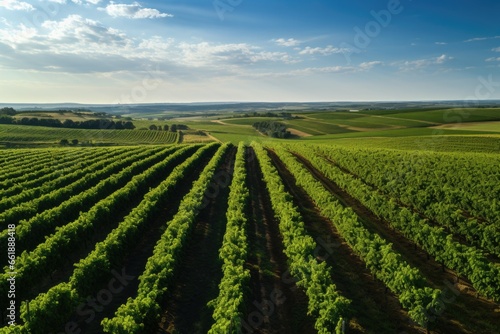 Green vineyards  grape plantations. View from above