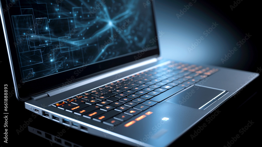 A close-up of an illuminated laptop keyboard, showcasing technology for efficient work and typing. A close-up of an illuminated laptop keyboard, showcasing technology for efficient work and typing.