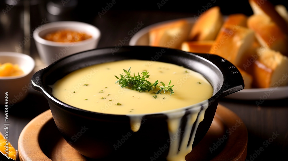 Explore the delightful world of cheese fondue with a close-up view of a melted cheese pot. Ideal for food lovers and gourmet aficionados. Explore the delightful world of cheese fondue with a close-up view of a melted cheese pot. Ideal for food lovers and gourmet aficionados.