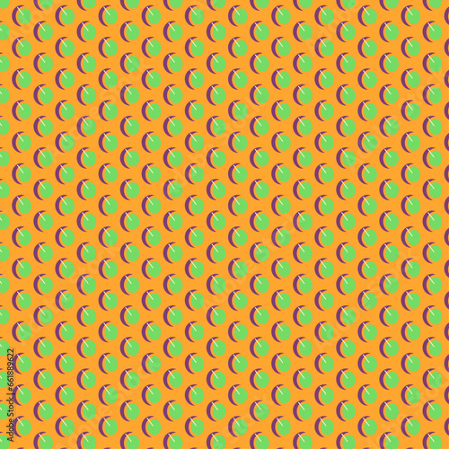 Endless holiday pattern. Green circles, purple crescents on a orange background. Vector illustration