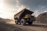 Heavy-duty mining truck hauling ores or coal at a mining site. Generative AI